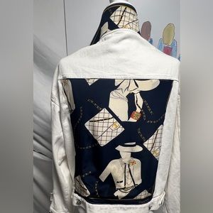 Vintage Chanel scarf on Off White Denim Jacket size XL